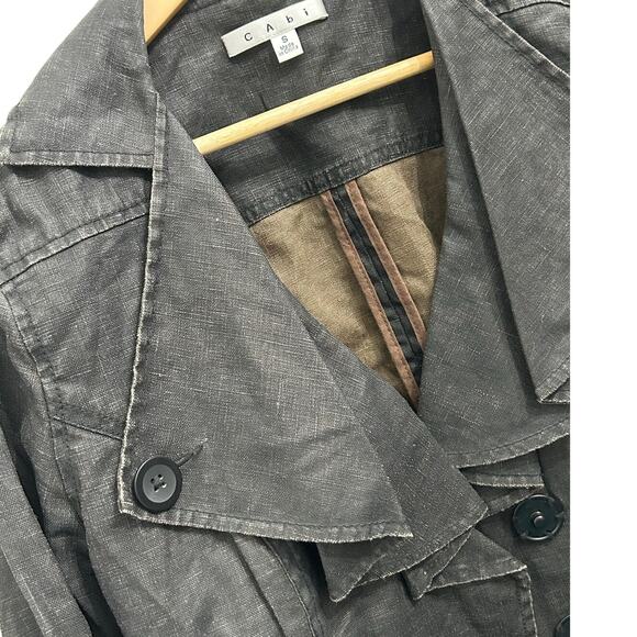 Cabi Gray Moto Jacket Waxed Linen Structured Button Front Size Small - Picture 3 of 5